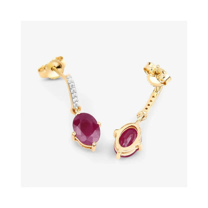 1.70 Ct Oval Pink Ruby & Diamond Prong 10K Gold Dangle Earrings