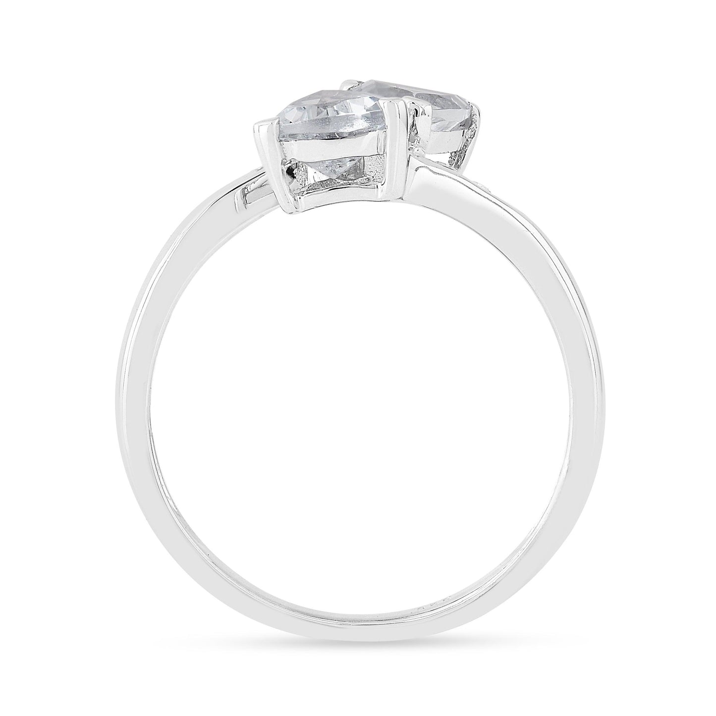 1.10 Ct Trillon Cut Light Blue Aquamarine V-Prong Rhodium Over Silver Dual Stone Bypass Ring