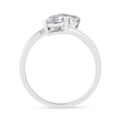1.10 Ct Trillon Cut Light Blue Aquamarine V-Prong Rhodium Over Silver Dual Stone Bypass Ring