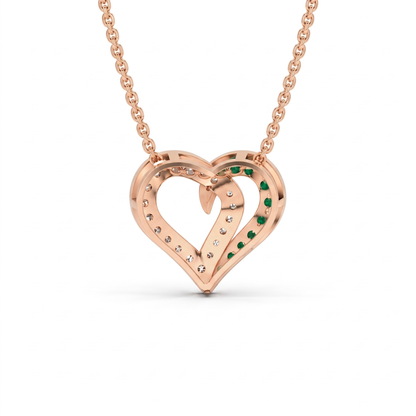 0.64 Cttw Round Green Emerald and Lab Grown Diamond 14K Gold Pave Open Heart Pendant Necklace