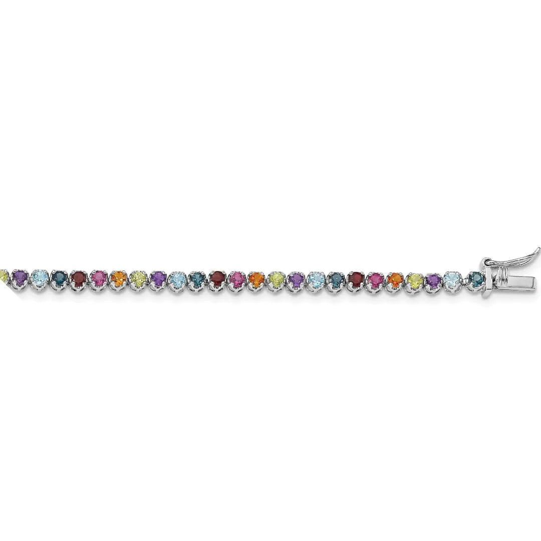 3.79 Ct Round Multicolor Multi-Gemstone Prong Sterling Silver Tennis Bracelet