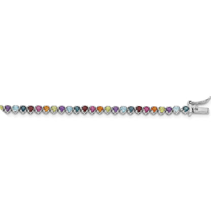 3.79 Ct Round Multicolor Multi-Gemstone Prong Sterling Silver Tennis Bracelet
