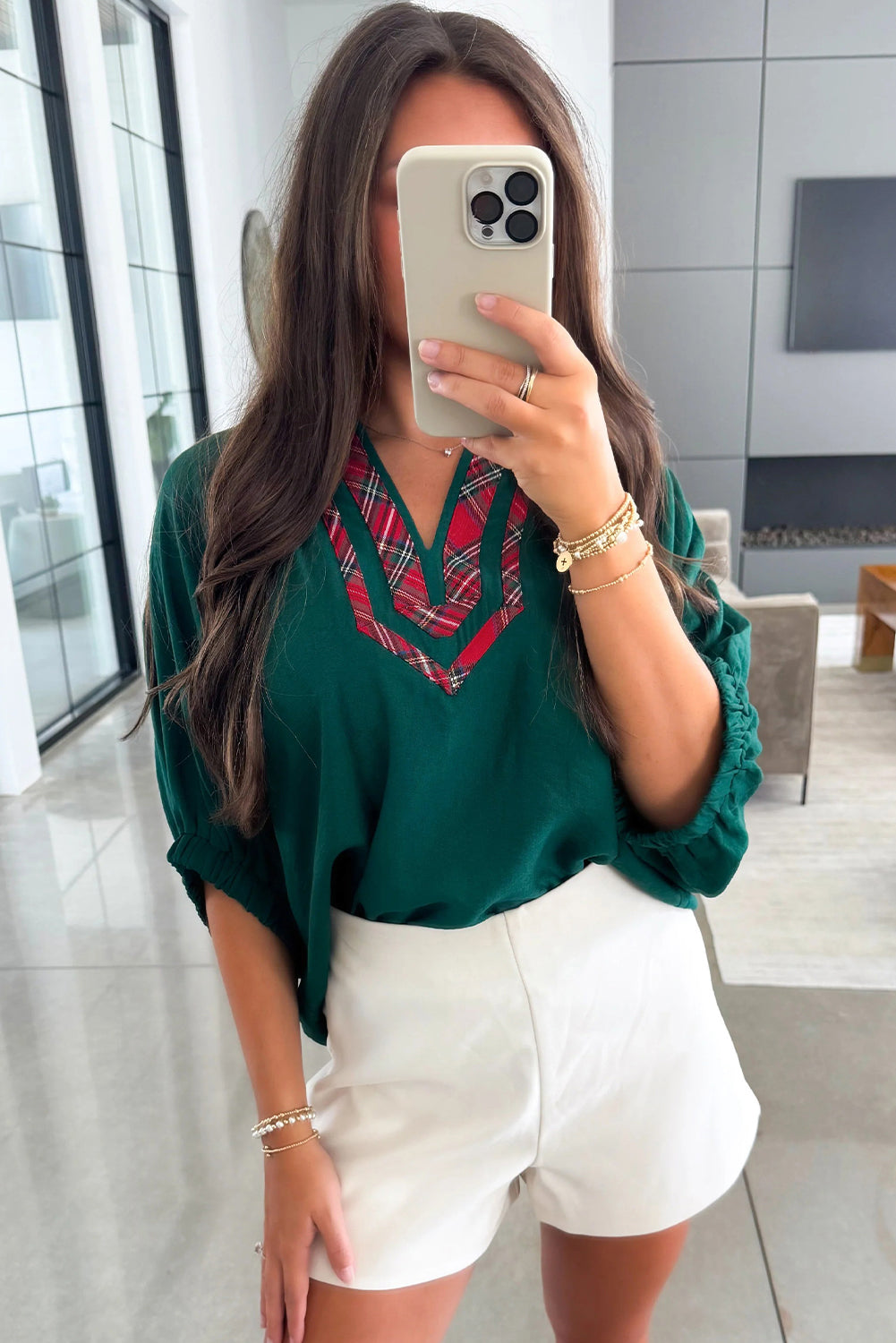 Threaded Pear Janiyah Patchwork Half Sleeve Blouse