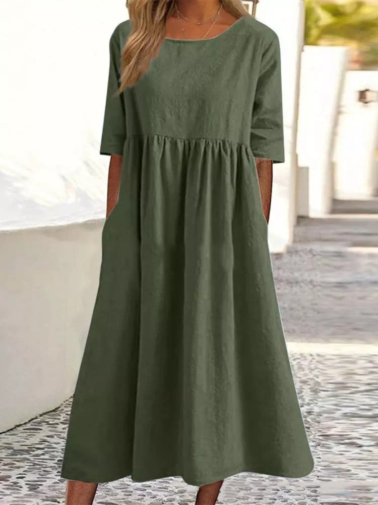 Plus Size Cotton Linen Midi Dress