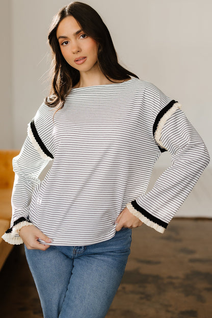 Threaded Pear Anya Ruffle Trim Loose Long Sleeve Top