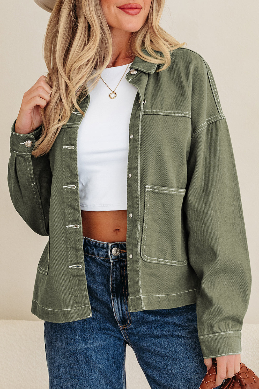 Threaded Pear Isabella Collared Front Boyfriend Jacket