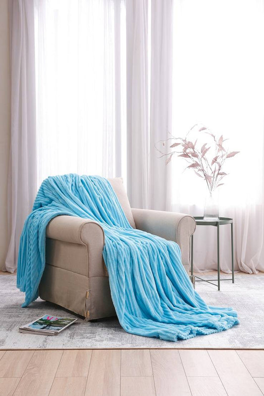 Fleece Ribbed Throw Blanket for Couch - Thick and Warm - Multiple Sizes & Colors