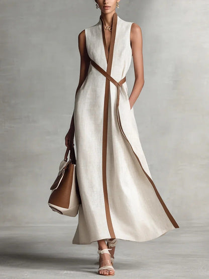 color block linen dress White And Gray Linen Dress Adria in white-gray