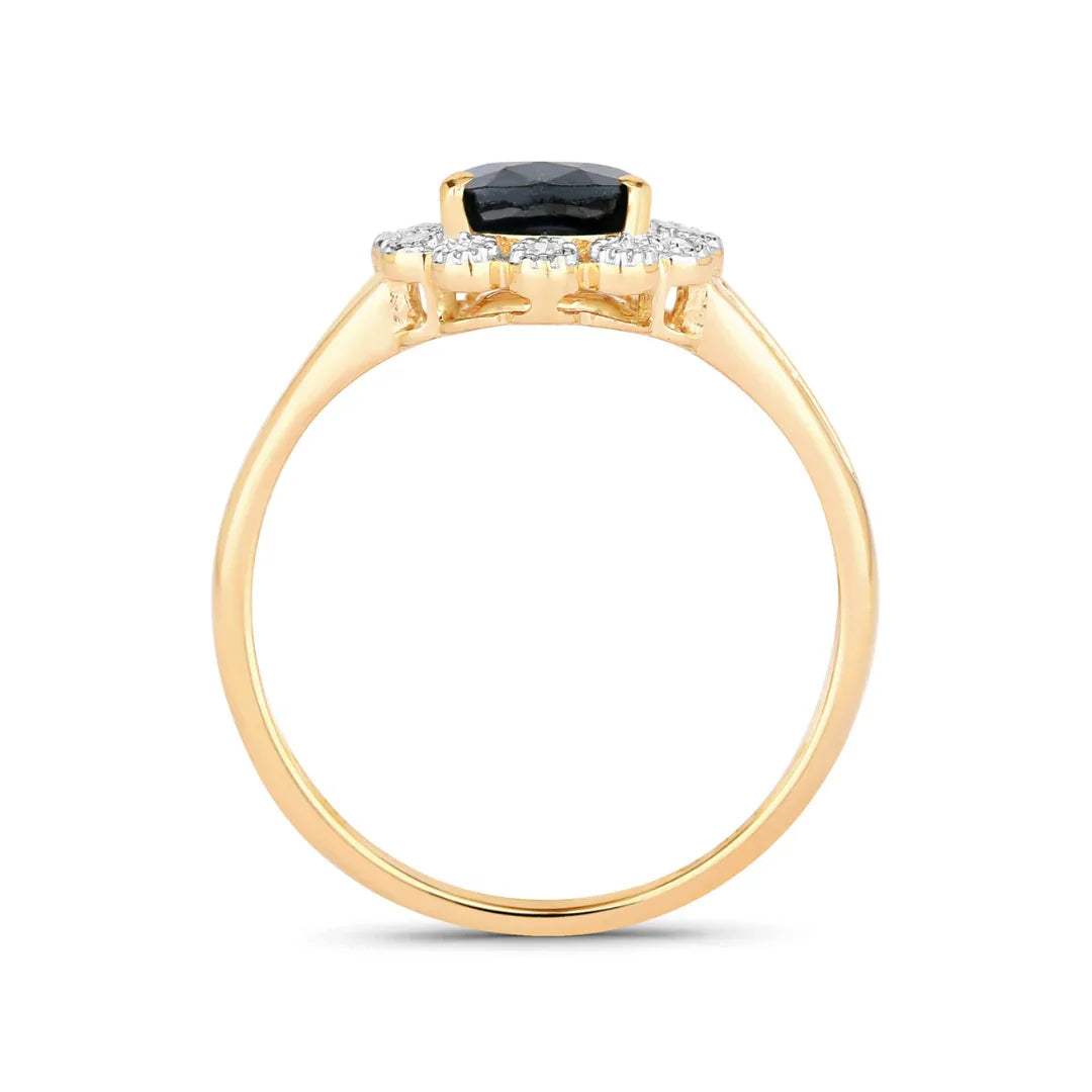 1.34 Ct Pear Blue Sapphire Diamond V-Prong 10k Gold Halo Statement Ring