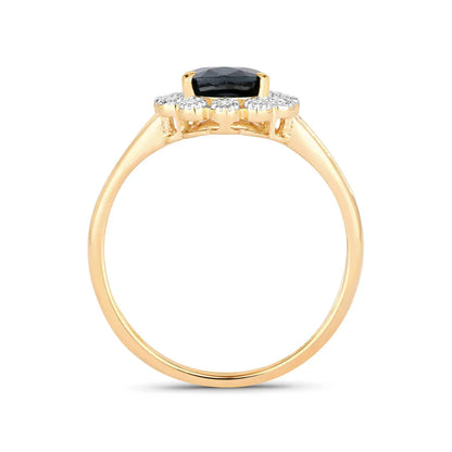 1.34 Ct Pear Blue Sapphire Diamond V-Prong 10k Gold Halo Statement Ring