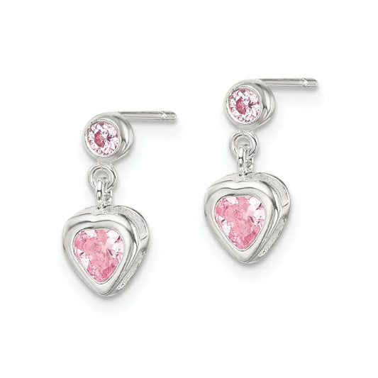 Pink Heart Cubic Zirconia Dangle Earrings
