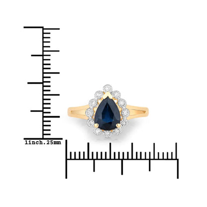 1.34 Ct Pear Blue Sapphire Diamond V-Prong 10k Gold Halo Statement Ring