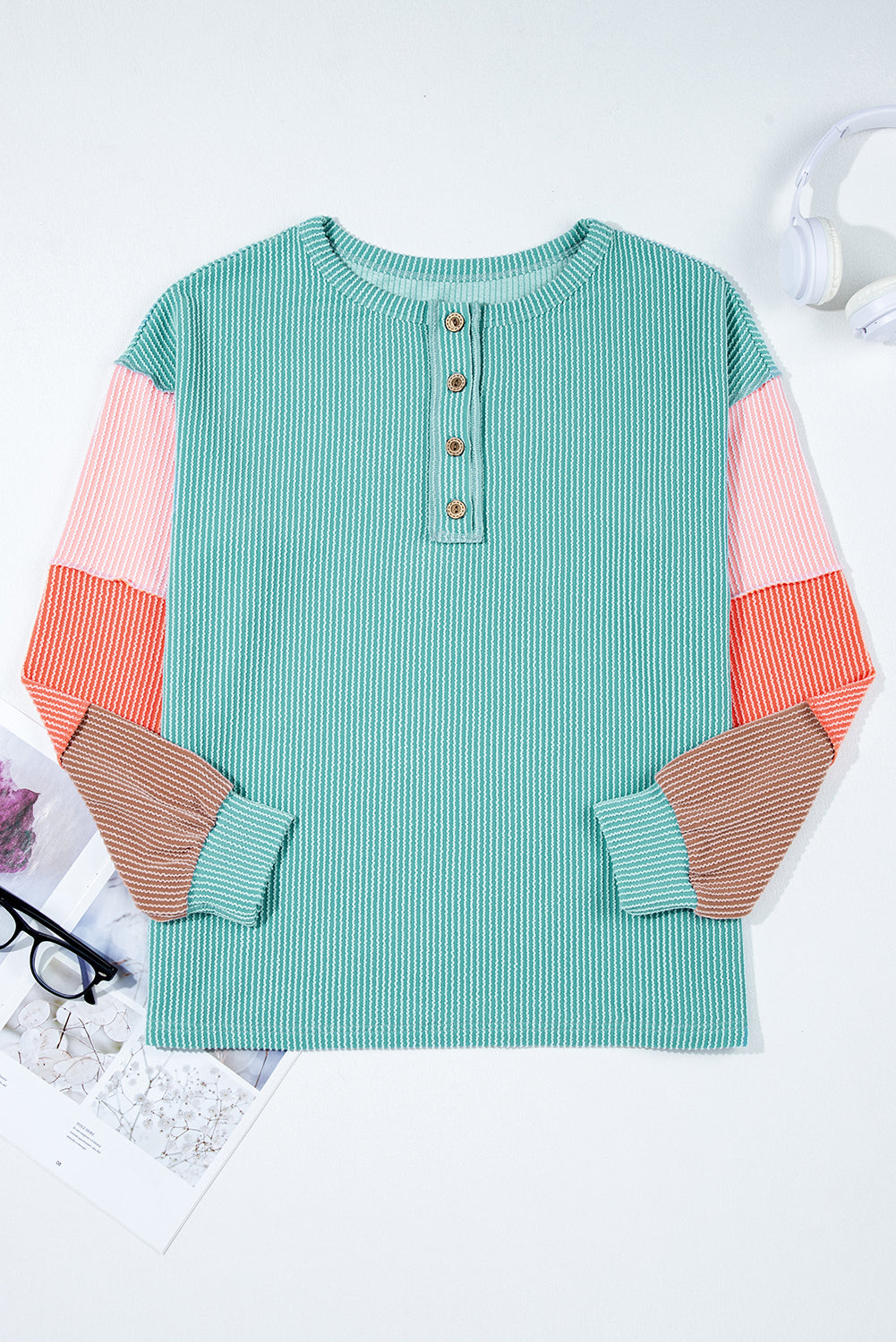 Threaded Pear Aria Knit Colorblock Henley Top