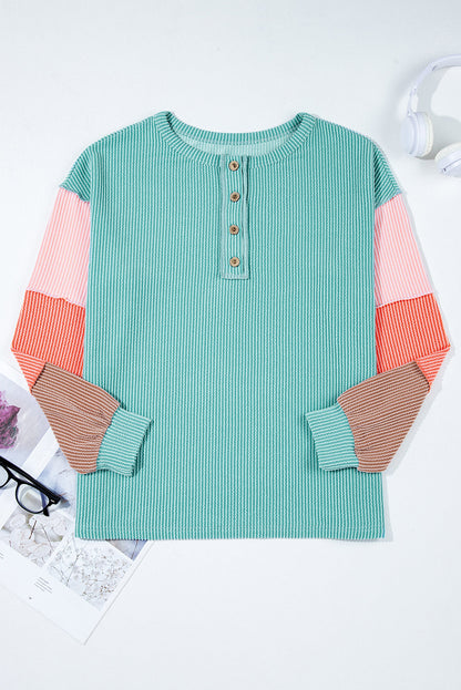 Threaded Pear Aria Knit Colorblock Henley Top