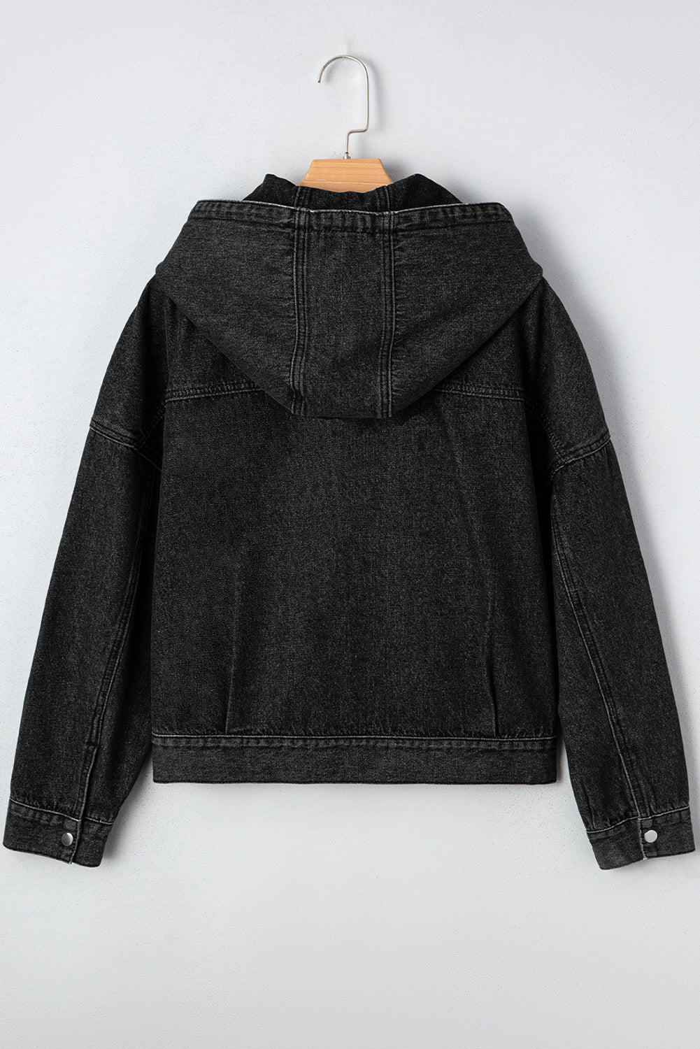 Threaded Pear Sage Pocket Drop Shoulder Hooded Denim Jacket