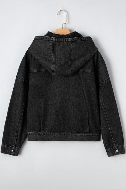 Threaded Pear Sage Pocket Drop Shoulder Hooded Denim Jacket