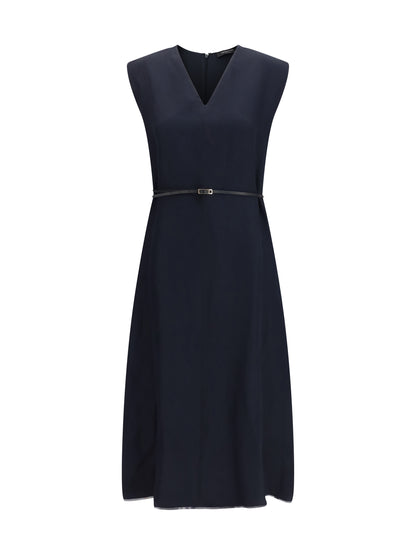 V-Neck Belted Dress Night Blue