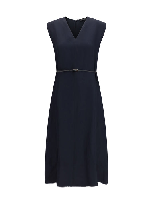 V-Neck Belted Dress Night Blue