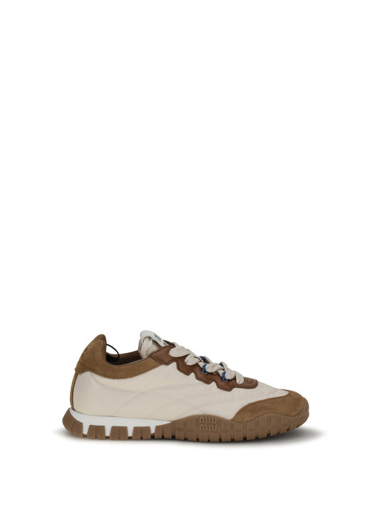 Fabric and Suede Sneakers Ivory/Caramel