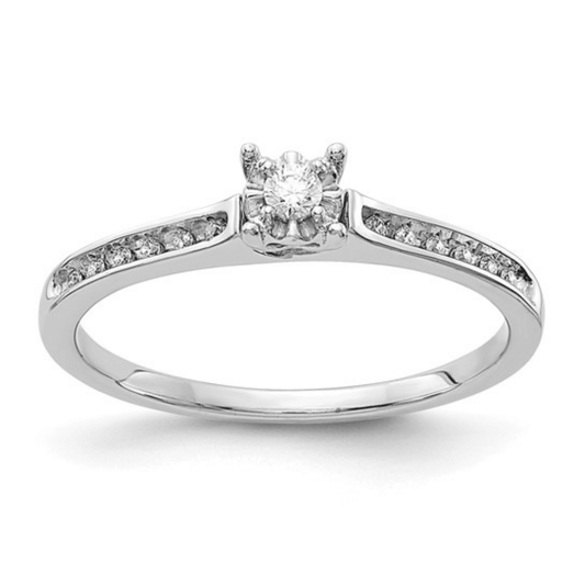 14K White Gold Solitaire Pave Diamond Wedding Ring