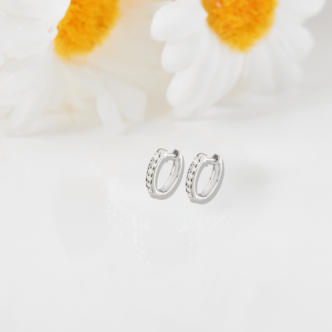 14k White Gold Diamond Hinged Hoop Earrings
