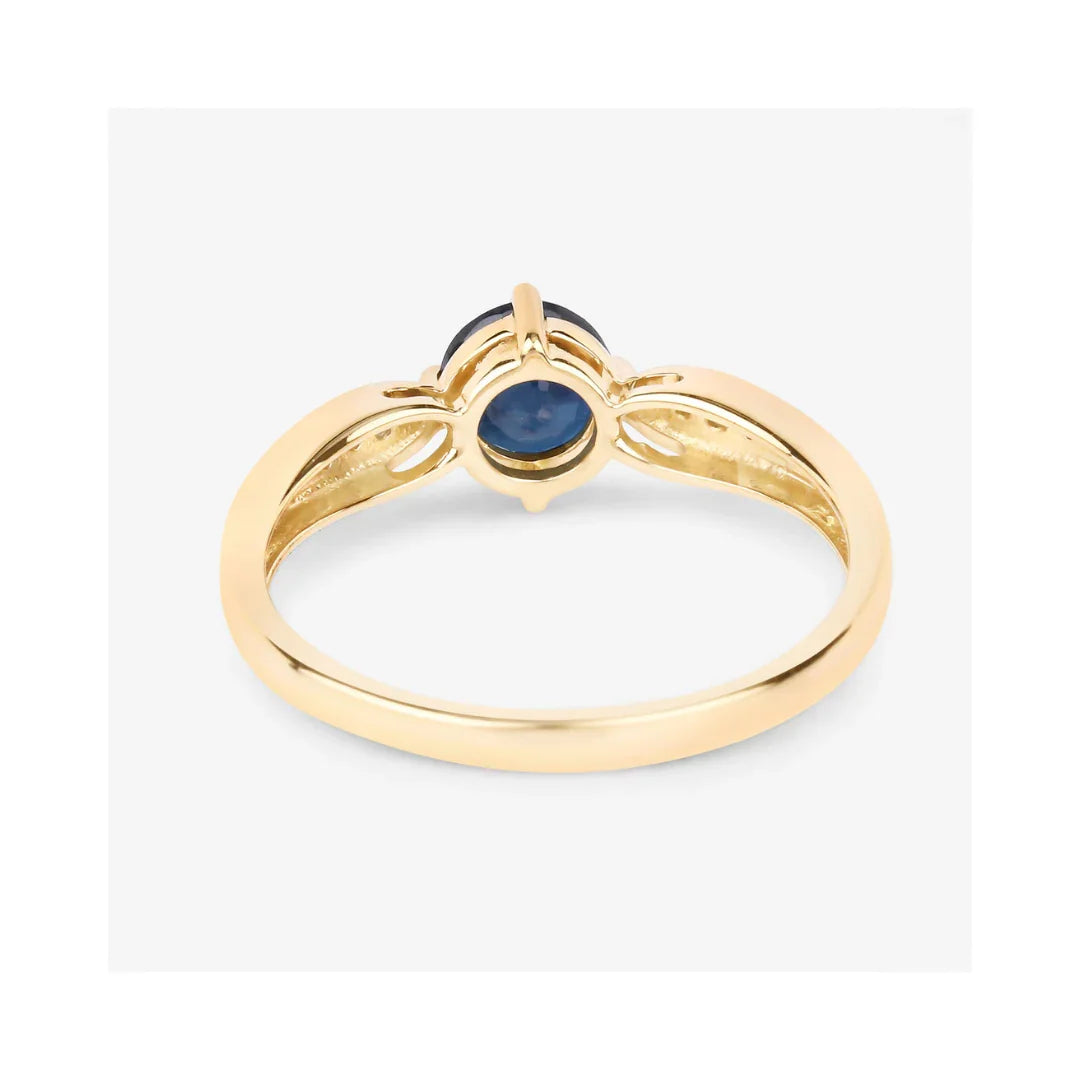 0.85 Ct Round Blue Sapphire & Diamond Prong 10k Gold Cocktail Ring
