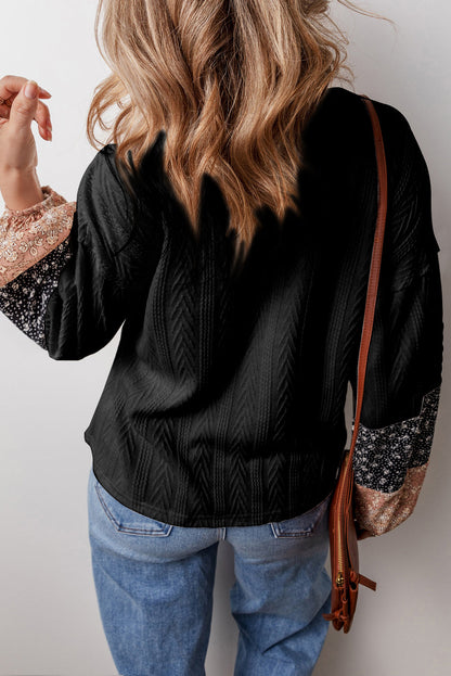 Threaded Pear Poppy Textured Knit Drawstring Blouse