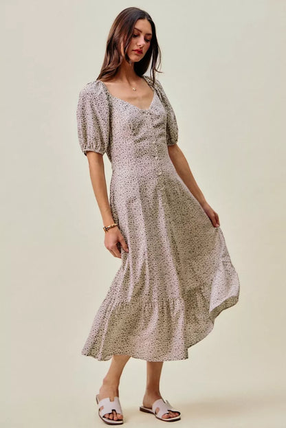 SO ME Ditsy Floral Self Belt On Elastic Waist Maxi Dress