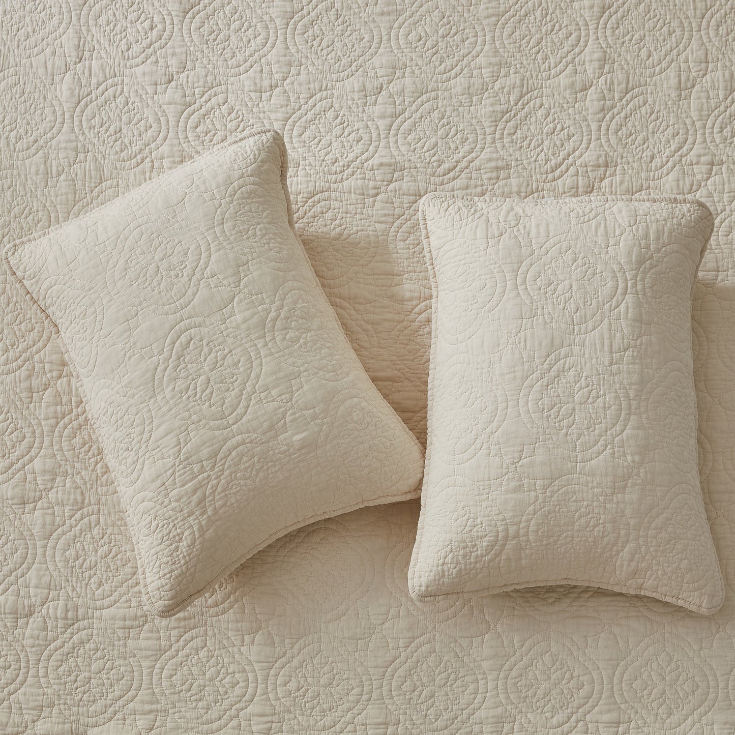 Patina Vie 3 Piece 100% Cotton Stitched Embroidered Quilt Set