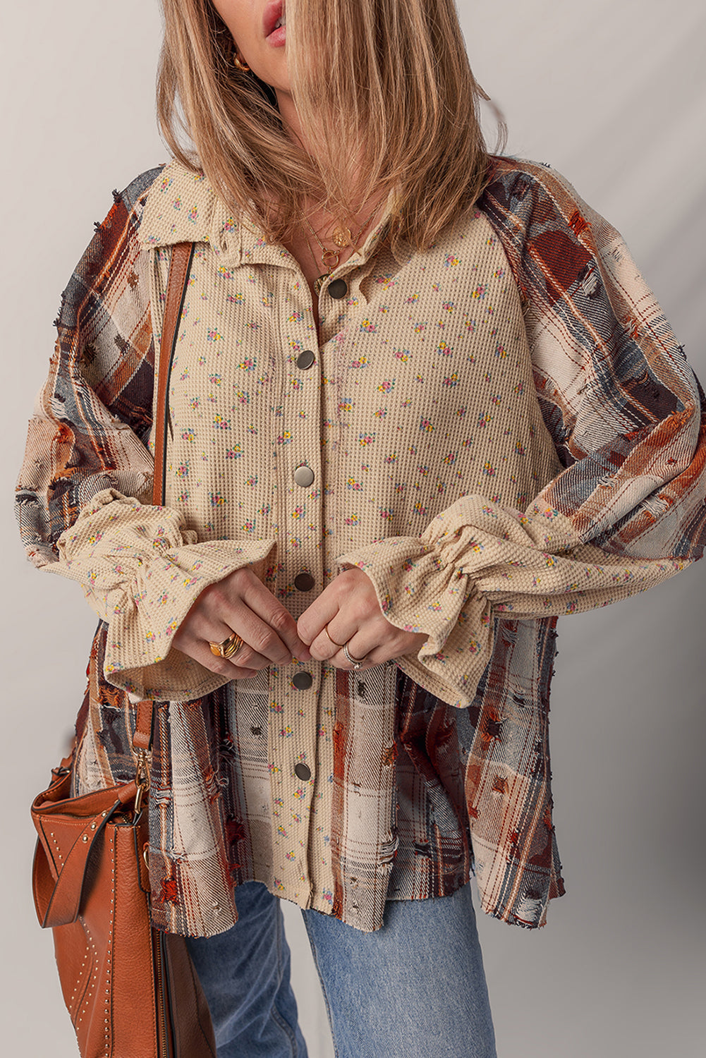 Threaded Pear Emma Sleeve Waffle Knit Shacket