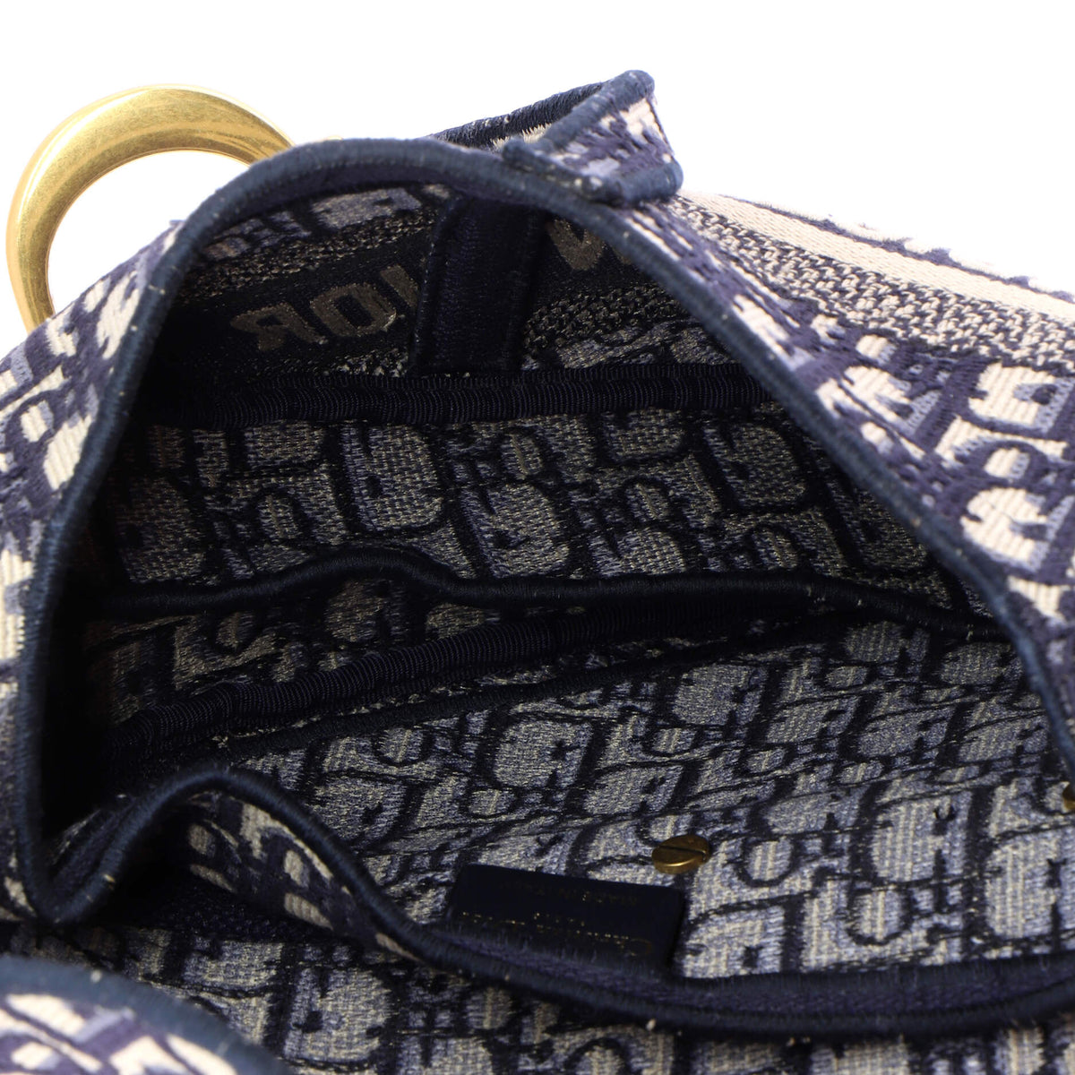 Saddle Handbag Logo Embroidered Oblique Canvas Medium