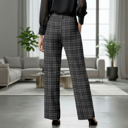 Grey Criss Cross Tie-Waist Straight Leg Pants with Pockets