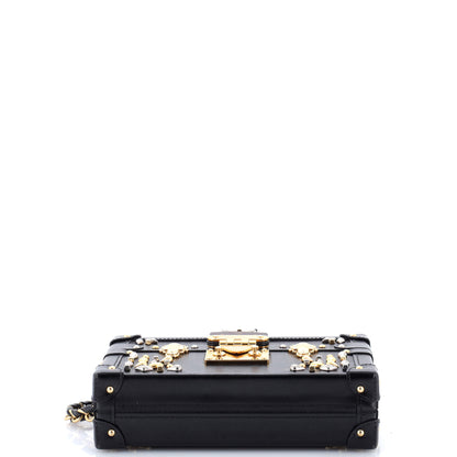 Petite Malle Handbag Studded Taiga Leather and Monogram Canvas