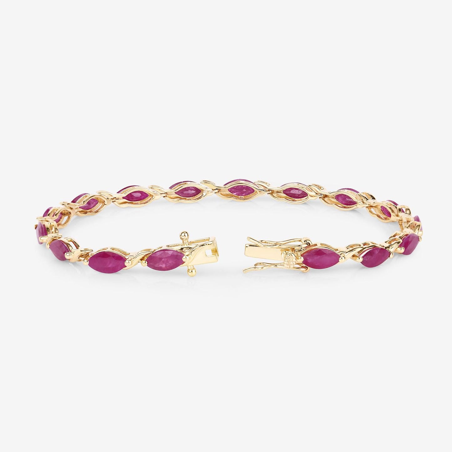 Marquise Pink Ruby Prong 10K Yellow Gold Tennis Bracelet