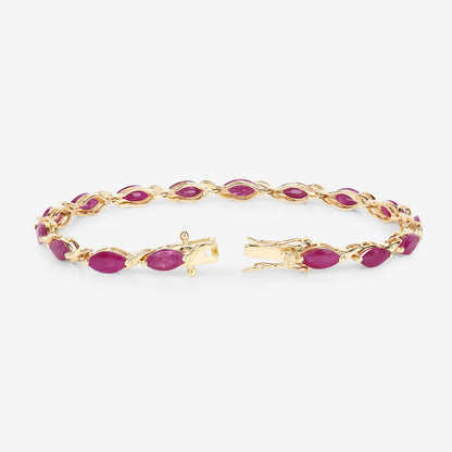 Marquise Pink Ruby Prong 10K Yellow Gold Tennis Bracelet