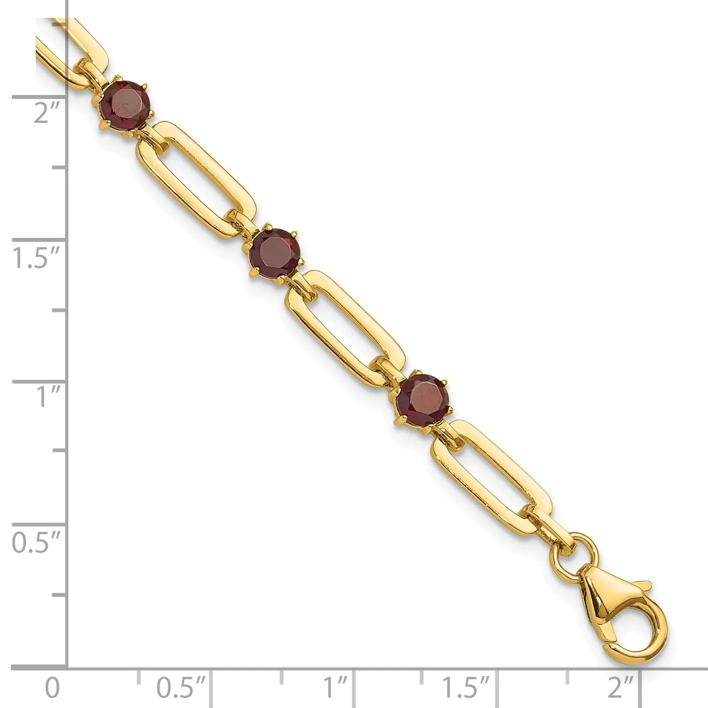 Sterling Silver and Genuine Red Garnet Paper Clip Bracelet