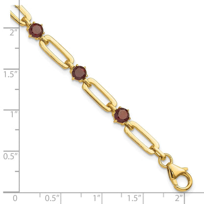 Sterling Silver and Genuine Red Garnet Paper Clip Bracelet