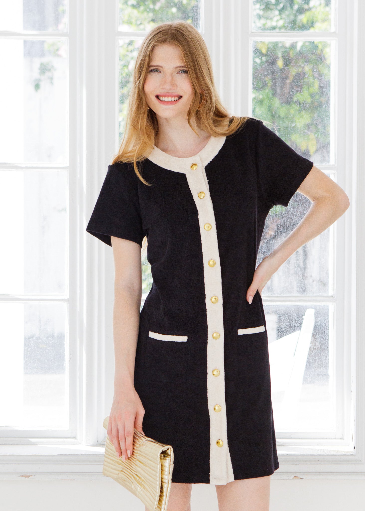Black Terry Button Dress – Zulily
