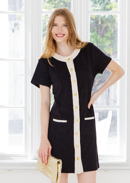 Black Terry Button Dress