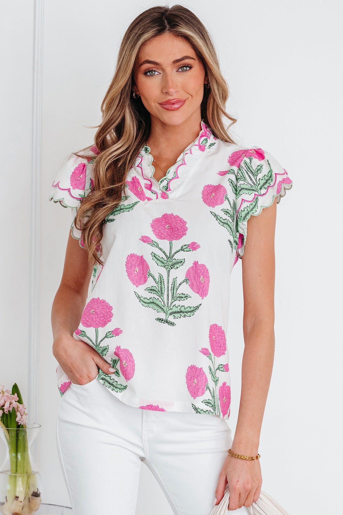 Threaded Pear Mariah Detail Short Sleeve Blouse