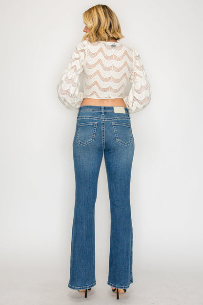 Stevie Tummy Control High Rise Slim Flare Jeans (Medium Wash)