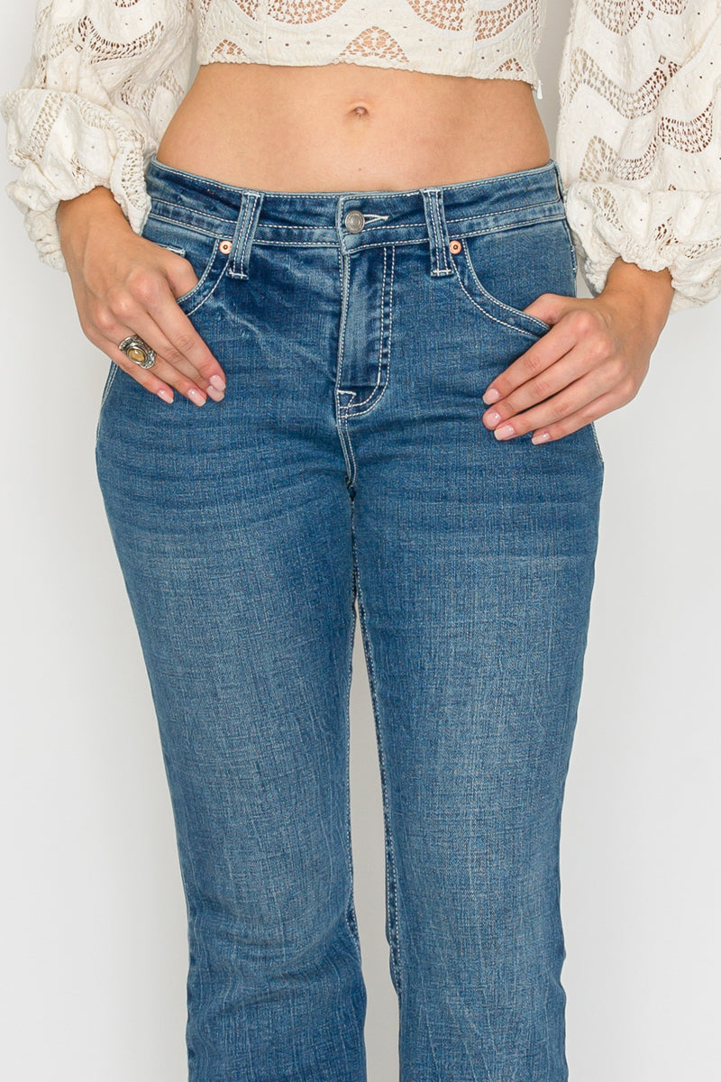 Stevie Tummy Control High Rise Slim Flare Jeans (Medium Wash)