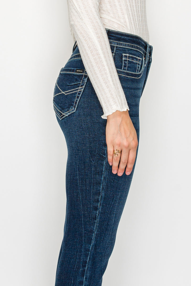 Stevie Tummy Control High Rise Slim Flare Jeans (Dark Wash)