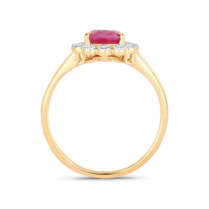 1.19 Ct Pear Pink Ruby White Diamond V-Prong 10K Gold Halo Ring