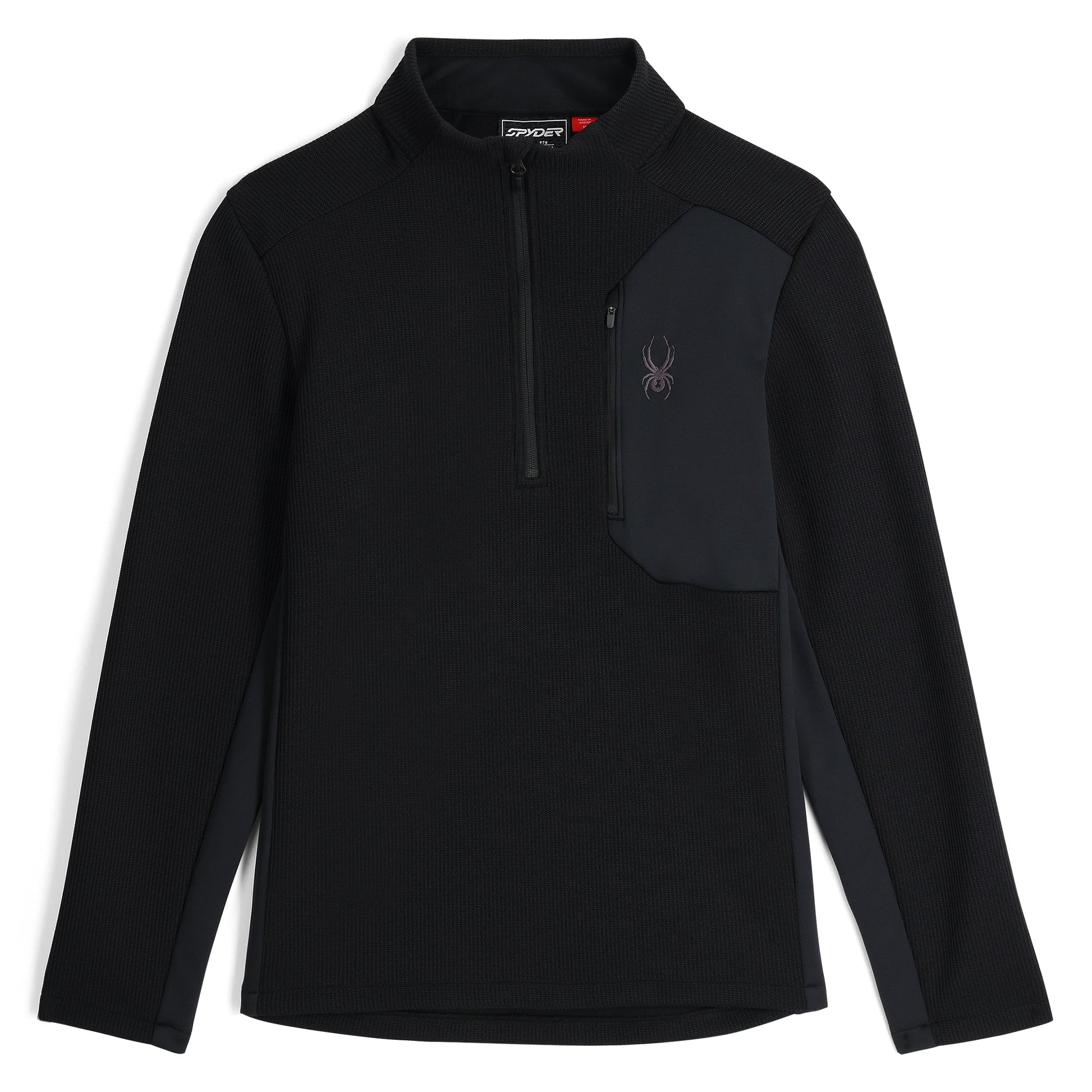 Black quarter zip on a white background.