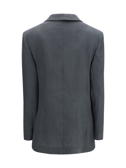 Single-Breasted Linen Jacket Dark Shadow