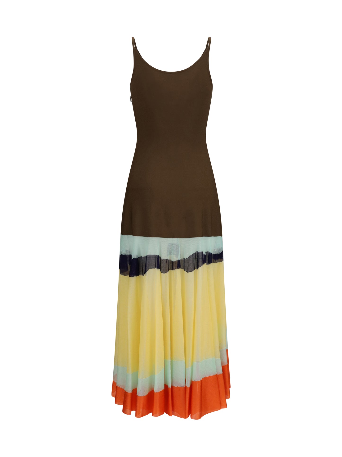Long Dress With Striped Skirt Brown Multi