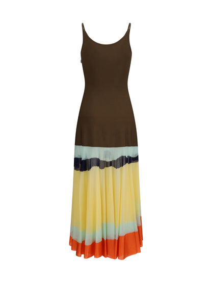 Long Dress With Striped Skirt Brown Multi