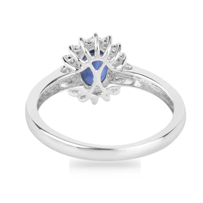 0.95 Ct Oval Blue Sapphire Diamond Prong 10k Gold Halo Ring