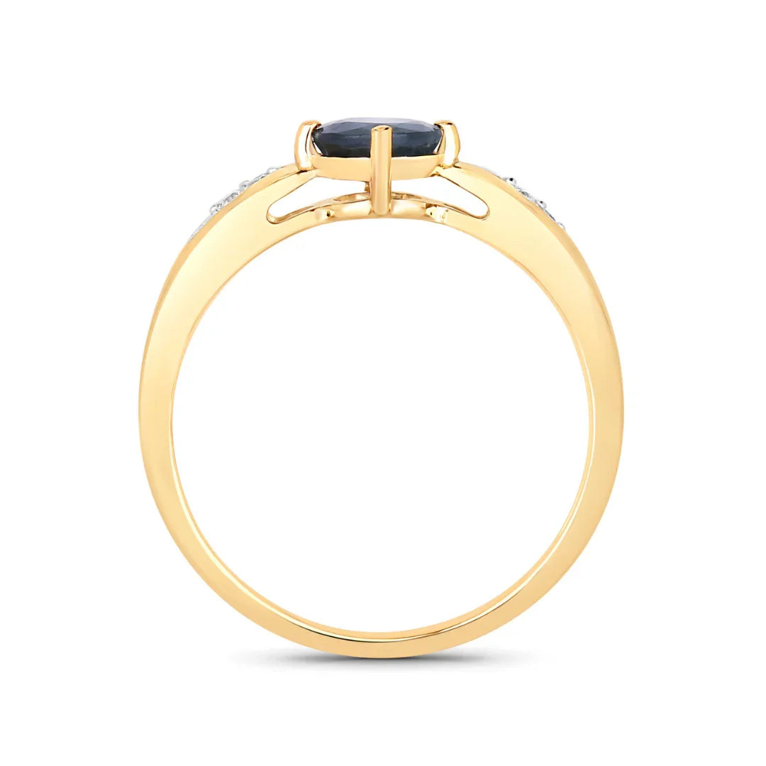 0.85 Ct Round Blue Sapphire & Diamond Prong 10k Gold Cocktail Ring